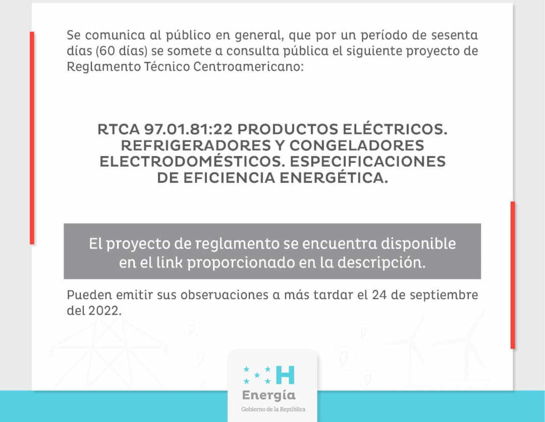 Comunicado en relación a la Ley para el Uso Racional y Eficiente de la Energía de Honduras