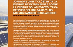 Jornadas UNEF y CLÚSTER de la Energía de Extremadura sobre la energía solar fotovoltaica después del RDL 9/2013 y los nuevos cambios regulatorios