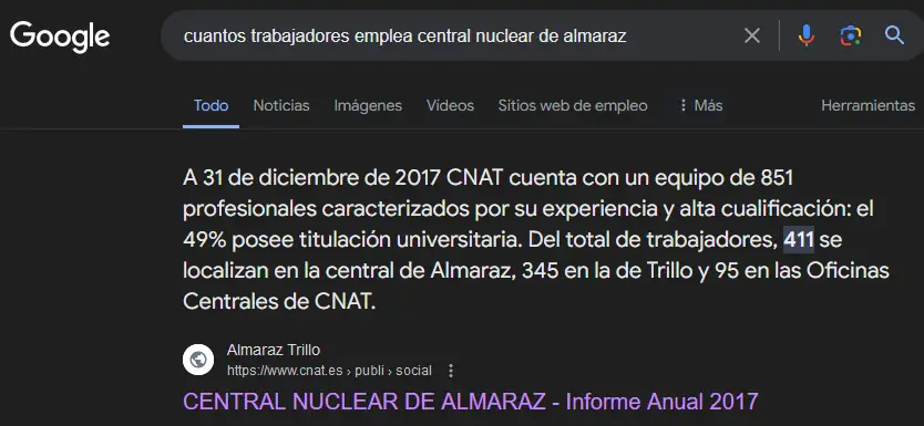 Informe empleo Central Nuclear de Almaraz