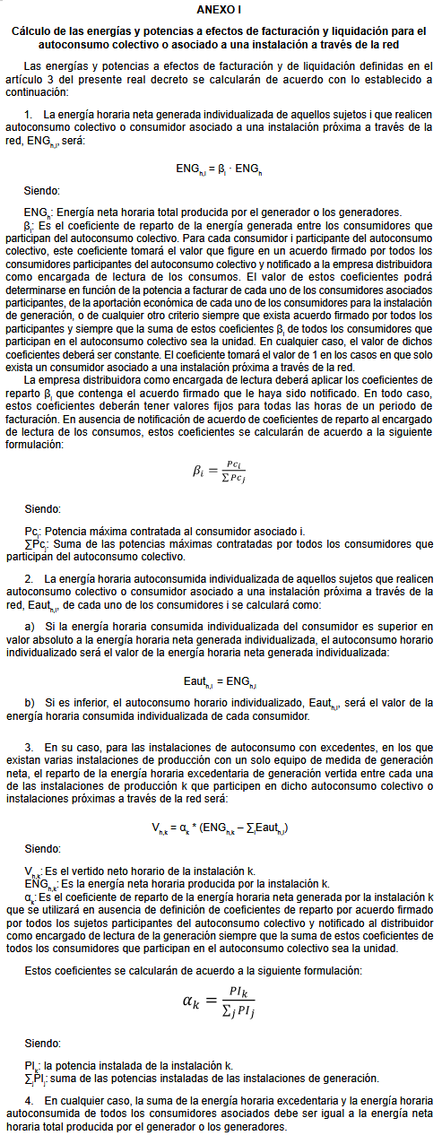 anexo I del artículo 14.5 del Real Decreto 244/2019, de 5 de abril