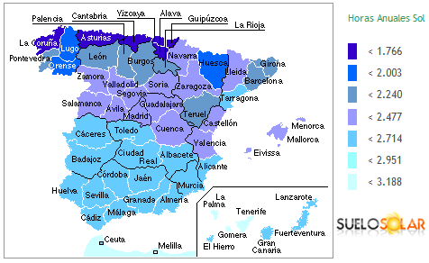 Mapa de Número de Horas Solares en España